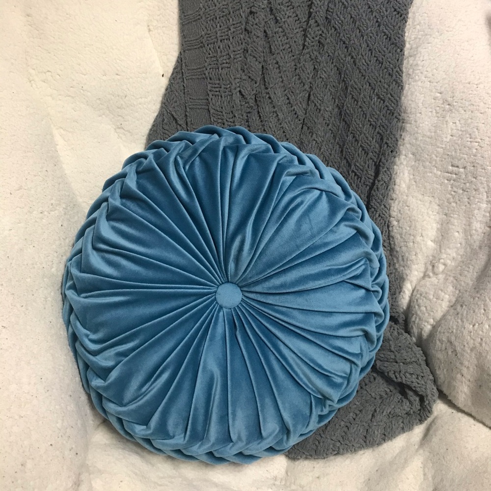 Boho Teal Velvet Circle Pillow